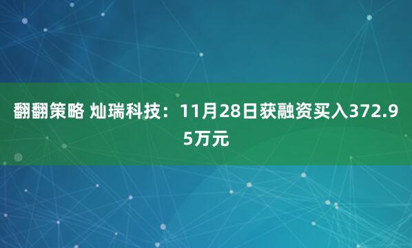 翻翻策略 灿瑞科技：11月28日获融资买入372.95万元